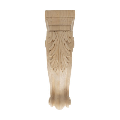 11 in x 3-1/2 in x 7-1/8 in Unfinished Medium Hand Carved Solid Acanthus Leaf Wood Corbel