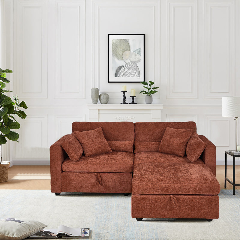 Canapé modulaire modulaire convertible en forme de L, canapé modulaire en chenille de 145,7 po avec siège profond et canapé 3 places avec repose-pieds mobile et coussins pour le salon