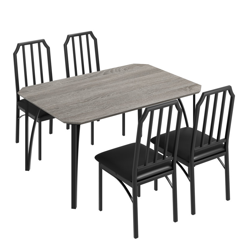 Ensemble de table de salle à manger 5 pièces 43 pouces gris avec 4 chaises rembourrées