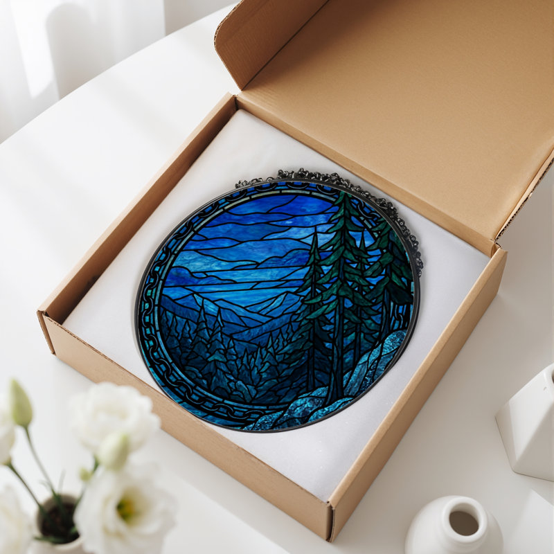 Panneau de vitrail 12 po H Blue Forest, H 12 po x l 12 po