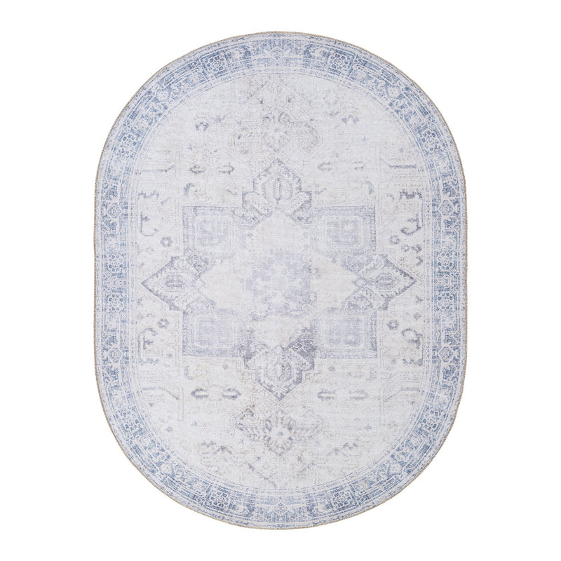 Tapis bleu / ivoire Somona, Ovale 5 pi x7 pi