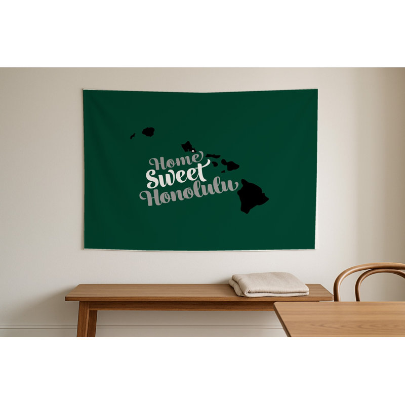 Douce Honolulu — Silhouette de l'État d'Hawaï — Peinture murale d'intérieur paysage, H 60 po x l 51 po