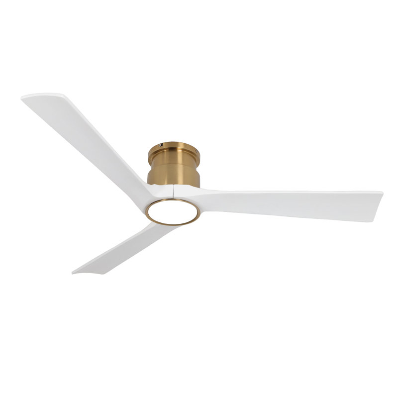 52 Inch Flush Mount Dc Ceiling Fan With Lights And Remote, Whith 3 Reversible Blades,ultra Quiet 6-speed Dc Motor, Hugger Low Profile Indoor Ceiling Fan, Brass