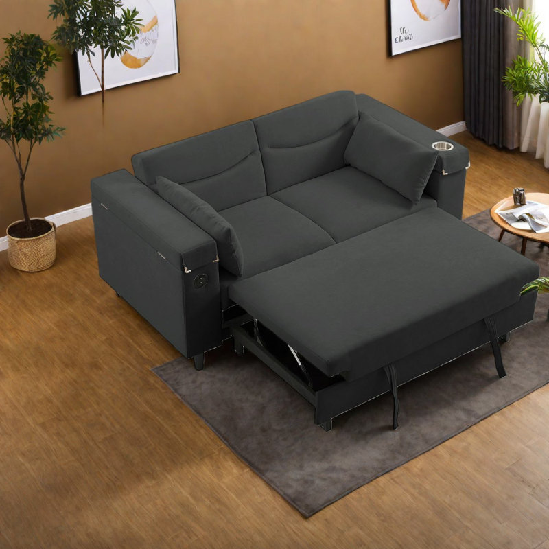 Canapé multifonctionnel en chenille gris foncé, style moderne avec USB et rangement