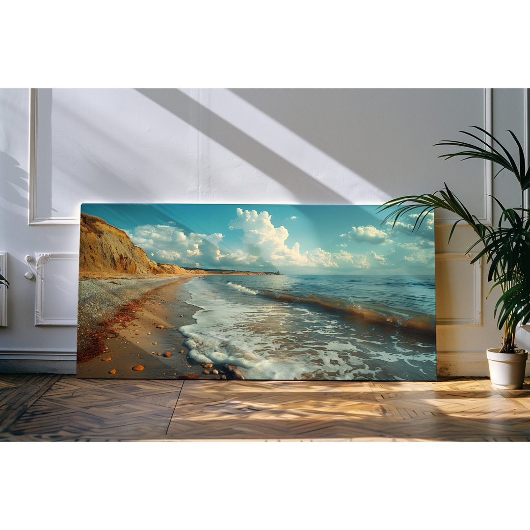 Leinwandbild gerahmt 120x60cm Küste Meer Strand Ozean weiße Wolken