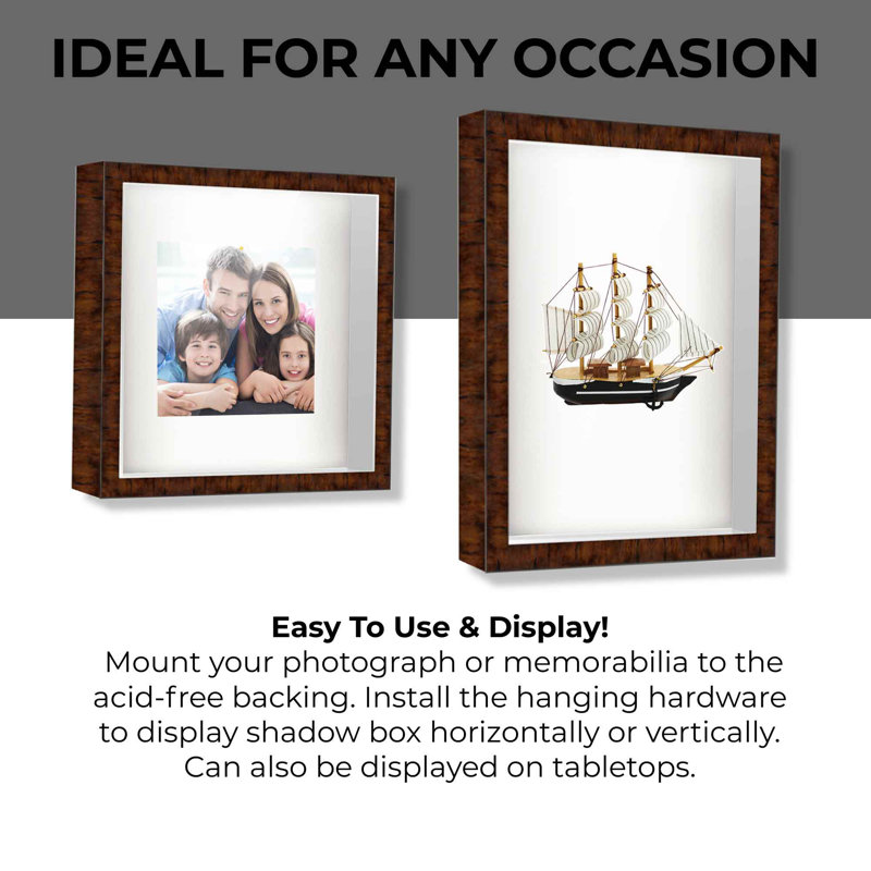 Cattalaya Solid Wood Shadow Box Picture Frame, Dark Brown, 11" W x 16" H