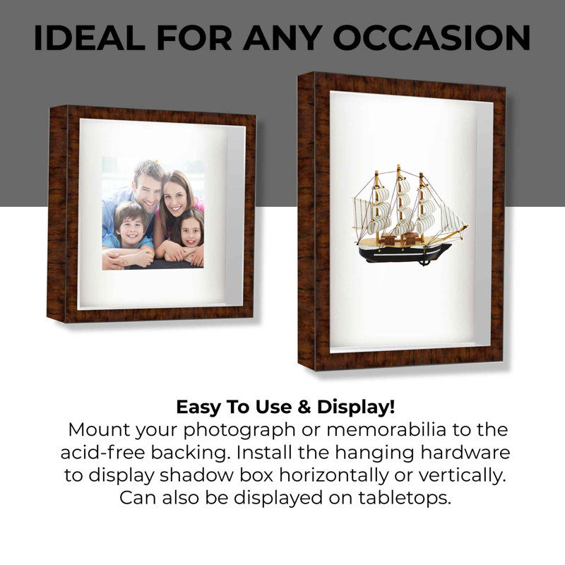Cattalaya Solid Wood Shadow Box Picture Frame, Dark Brown, 15" W x 21" H