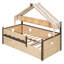 Lit de cabane en bois avec lit gigogne, auvent de tente et étagères-1286730051-1286730048