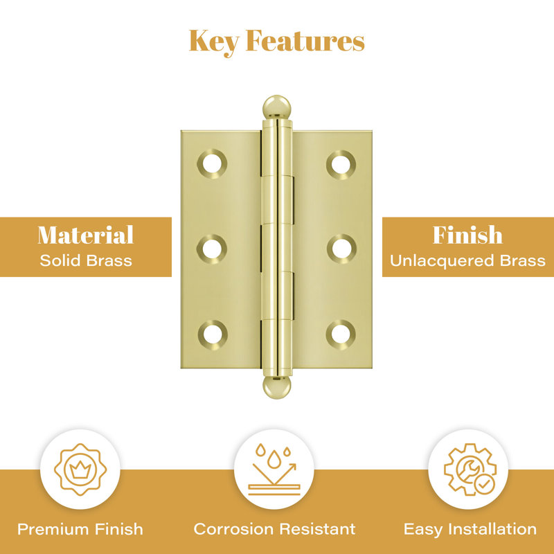 2.5'' x 2'' Butt Bearing Hinge, Unlacruered Brass