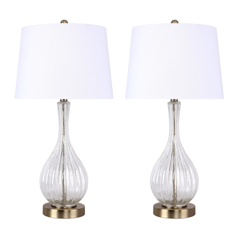 Ensemble de lampe de table Rami, Bleu, H 27,25 po x l 14 po x P 14 po, Blanc cassé / blanc