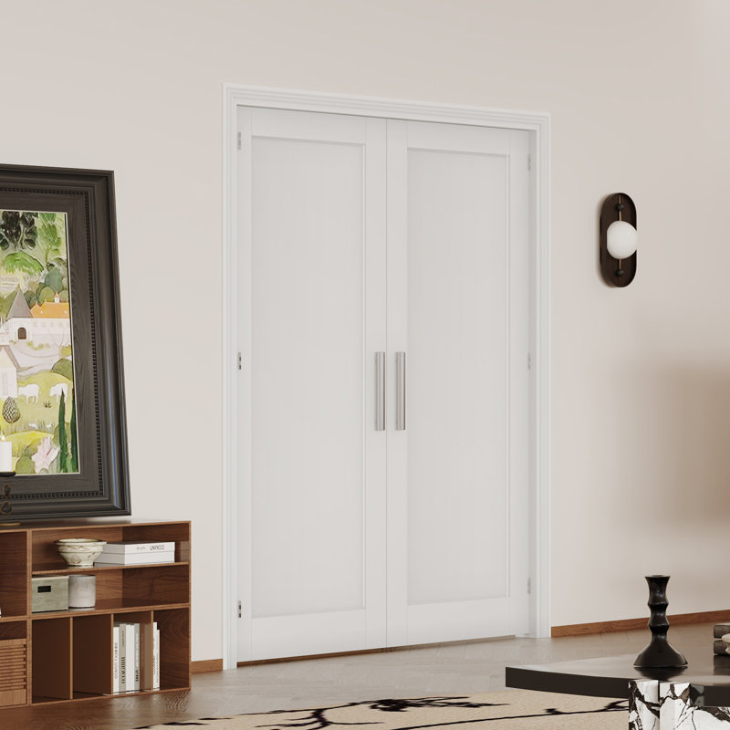 Porte double Slab - 1 panneau intérieur en MDF blanc de style shaker (poignée, loquet et goupille inclus, à peindre)