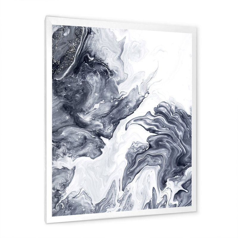 «Black and White Silver Creative Abstract», peinture sur toile, H 20 po x l 12 po x P 1 po, Cadre photo blanc
