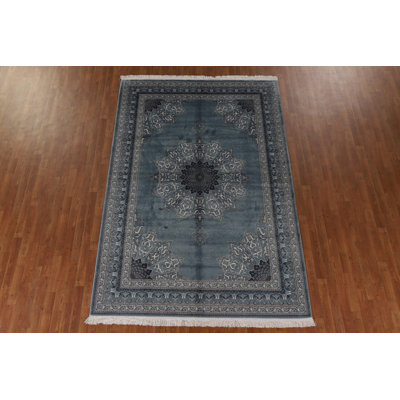 Blue/ Gray Silk Traditional Area Rug 6x10