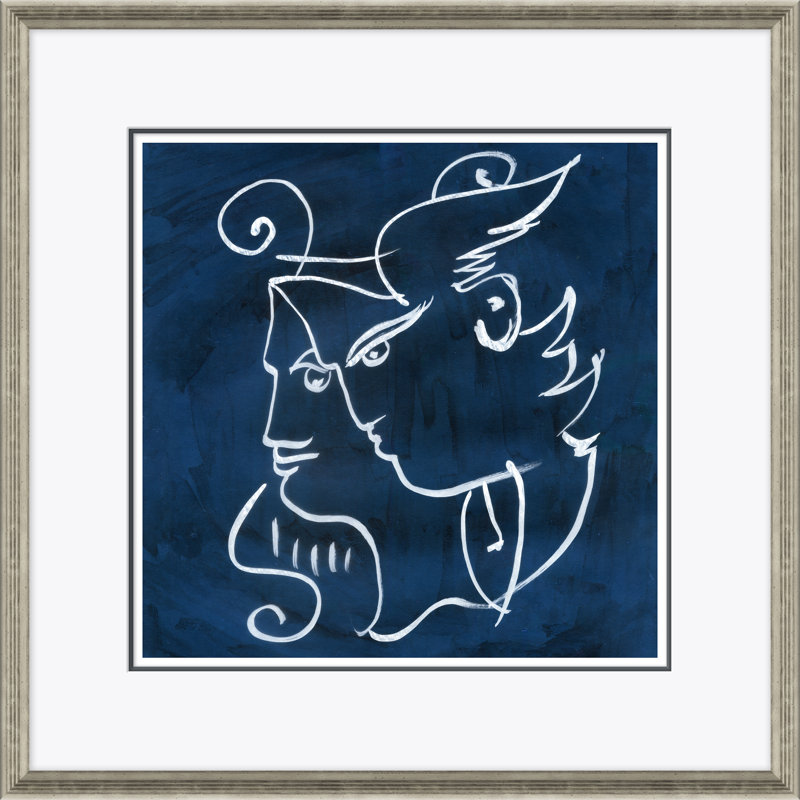 «Hera & Zeus Blue» par David Phoenix - peinture à l'aquarelle sur papier encadrée