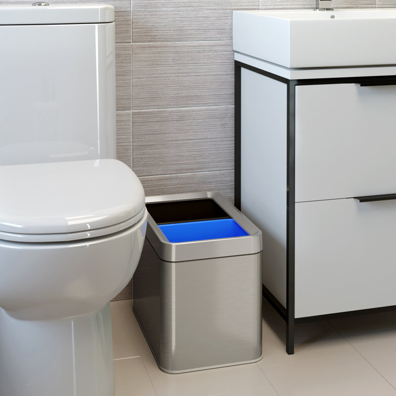 Brushed Silver Stainless Steel Dual Compartment Trash and Recycle Bin