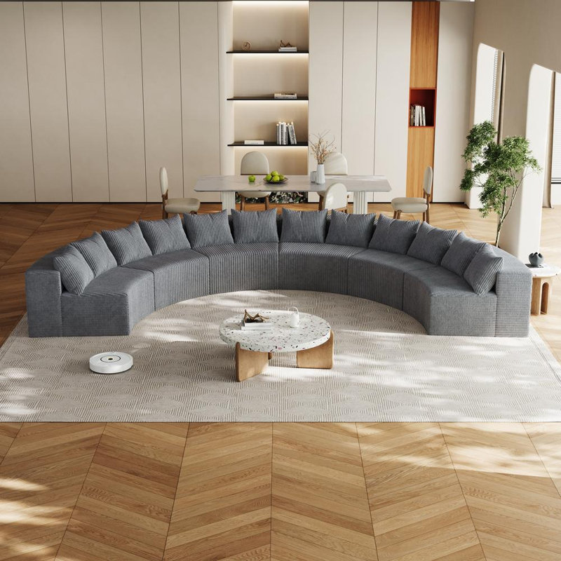 Canapé en mousse Corduroy, H 30,5 po x l 181 po x P 36 po, Velours côtelé gris