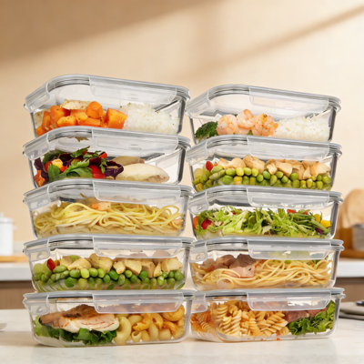 10-Pack Glass Food Storage Containers With Lids, 35 Oz Airtight Meal Prep Containers For Oven, Microwave, Freezer & Dishwasher, Reusable Lunch Box Set