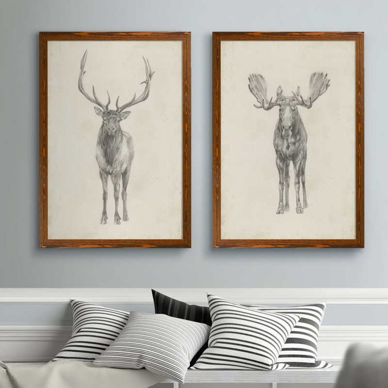 «Moose Study» par Antonyus Bunjamin (Abe), ensemble de 2 reproductions d'art sur toile, H 24 po x l 18 po, Toile encadrée