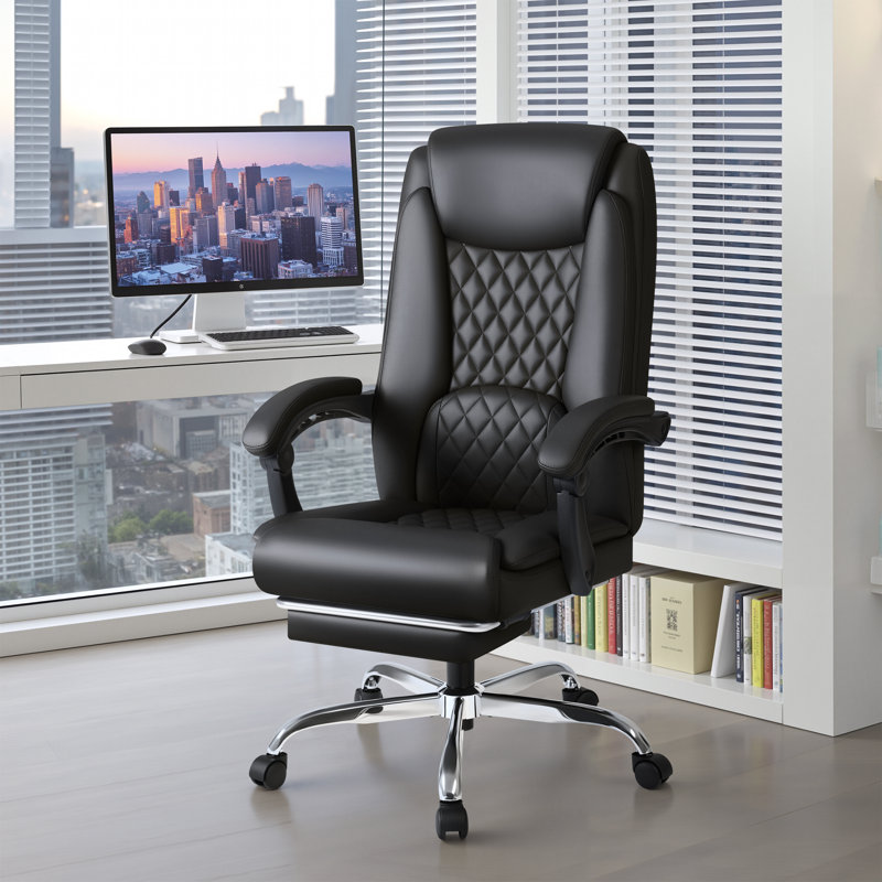 Fauteuil de direction en similicuir Minola avec repose-pieds, Noir