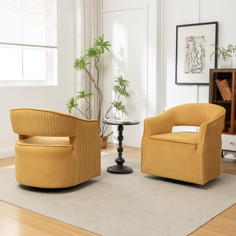 Fumiyo Velvet Swivel Barrel Chair, Yellow