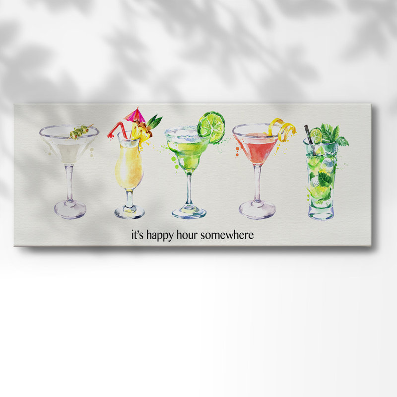 Happy Hour cocktails sur toile, H 12 po x l 30 po x P 1,5 po