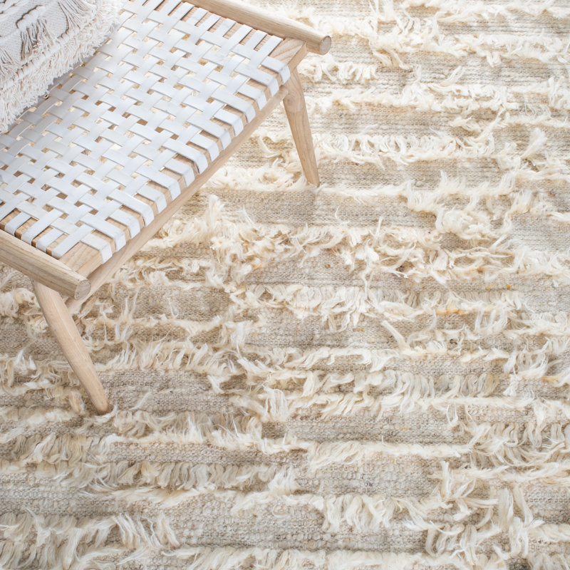Natura Hand Woven Wool/Cotton Solid Color Rug in Ivory, Rectangle 8' x 10'