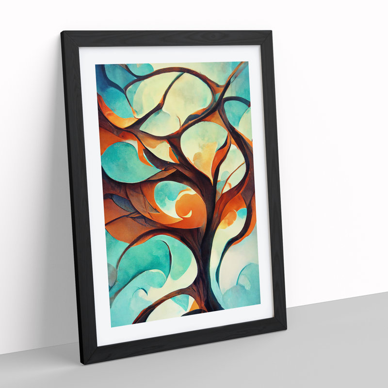 XV1022-4739X Tree Abstract Art No.2 - Print, Black Framed, 36cm H x 27cm W, White
