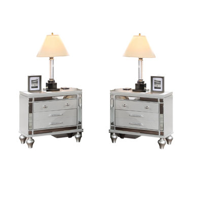 Table de chevet élégante avec charge sans fil, 2 tiroirs et miroir élégant pour table de chevet de chambre à coucher de style contemporain