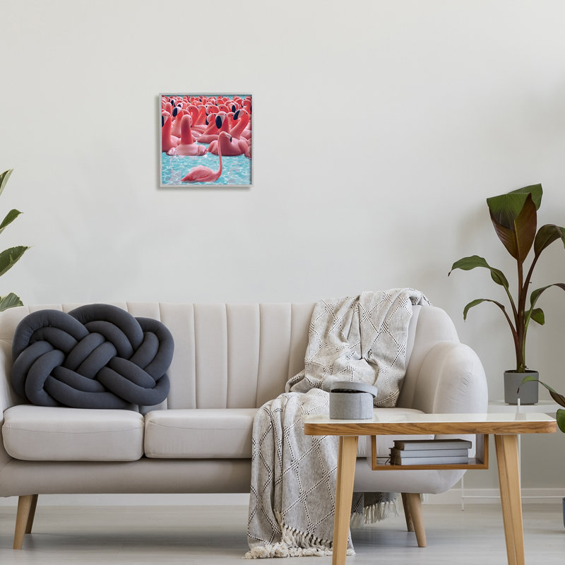 " Fun Flamingo Pool Toys " by Ziwei Li, Farmhouse Grey Framed Giclee, 12" H x 12" W