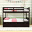 Lit superposé double en bois polyvalent avec lit gigogne simple et garde-corps de sécurité-121083508