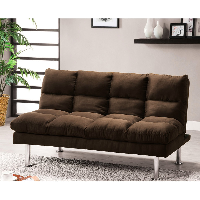 Canapé-lit de futon de style contemporain en microfibre converti en lit avec support supplémentaire pour pieds chromés