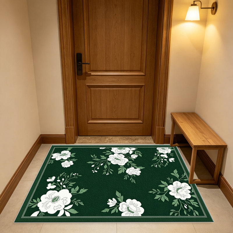 Dark Green White Floral area rugs for Living Room, Soft and Comfortable, Suitable for all seasons, easy to maintain, machine washable Indoor floor mat, Under Table Farmhouse suitable for Bedroom, Dining Room, Study, Patio, Balcony, Home Decor