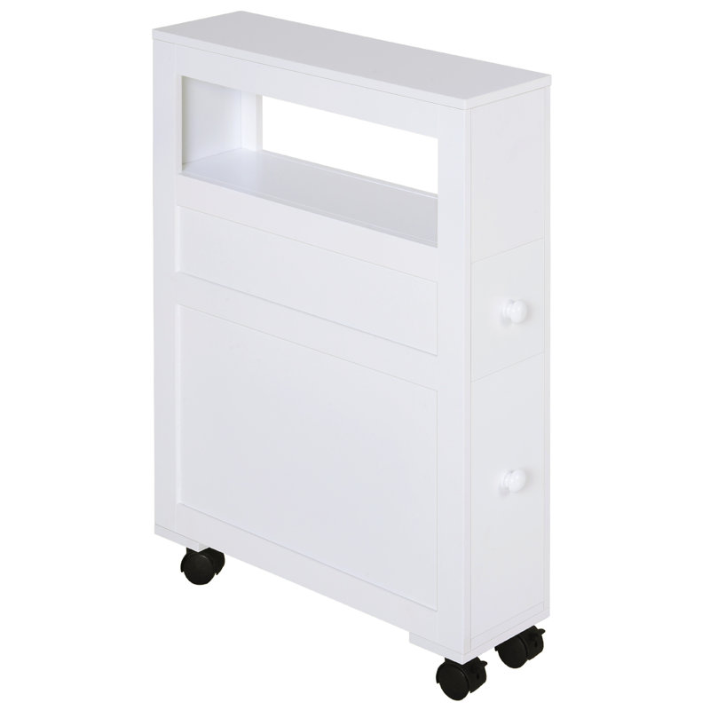 Space-saving Rolling Mdf Cabinet For Bathroom Storage - Sleek White Finish
