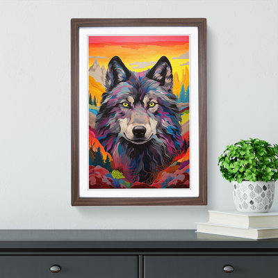 Wolf Colour Field No.2 - Single Picture Frame Print on Wood