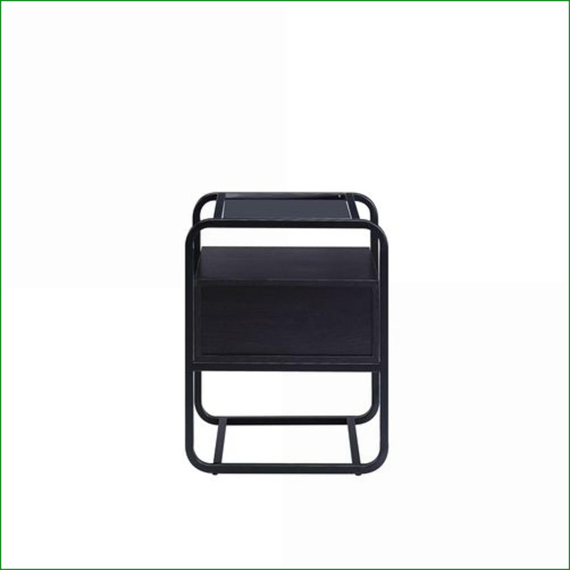 Table basse noire en verre trempé avec structure en métal - rangement peu encombrant Facile à nettoyer