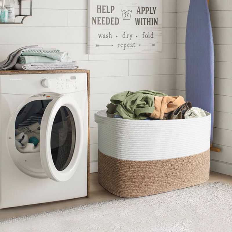 Extra Large Clothes Storage Basket, 62L Cotton Rope Laundry Basket with Handles – Foldable Storage Bin for Blankets, Pillows and Toys