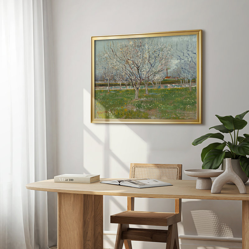Orchard in Blossom (Plum Trees) - Vincent van Gogh - Toile tendue avec châssis, 1888, 22,5 x 30,5, Toile avec cadre, Doré