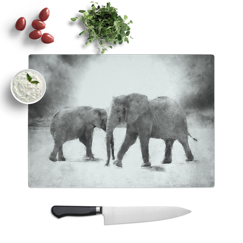 Tempered Glass Elephants Crossing Paths Chopping Board, 20 cm x 28.5 cm