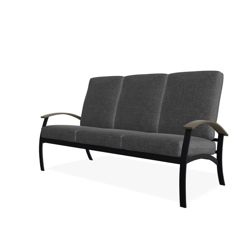 Canapé de patio 3 places avec coussins Askar, Tissage uni ardoise coulée Sunbrella®, Bois de plage P40, Noir texturé