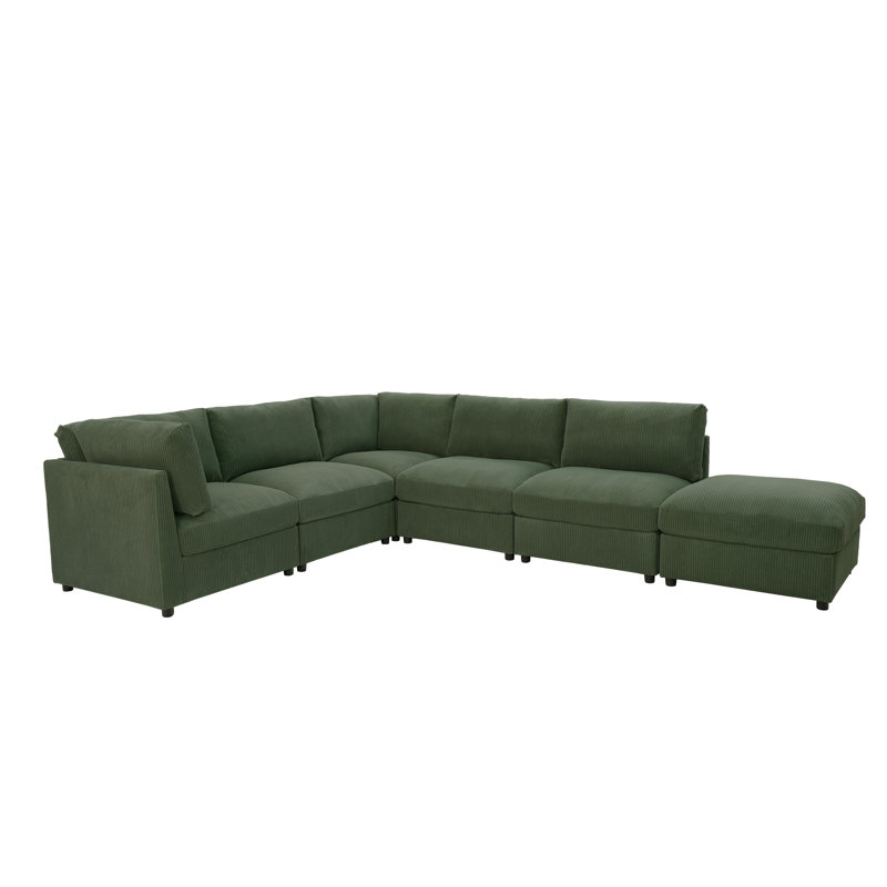 Kyanne Priyen 98" Wide Symmetrical Modular Corner Sectional, Hunter Green Corduroy