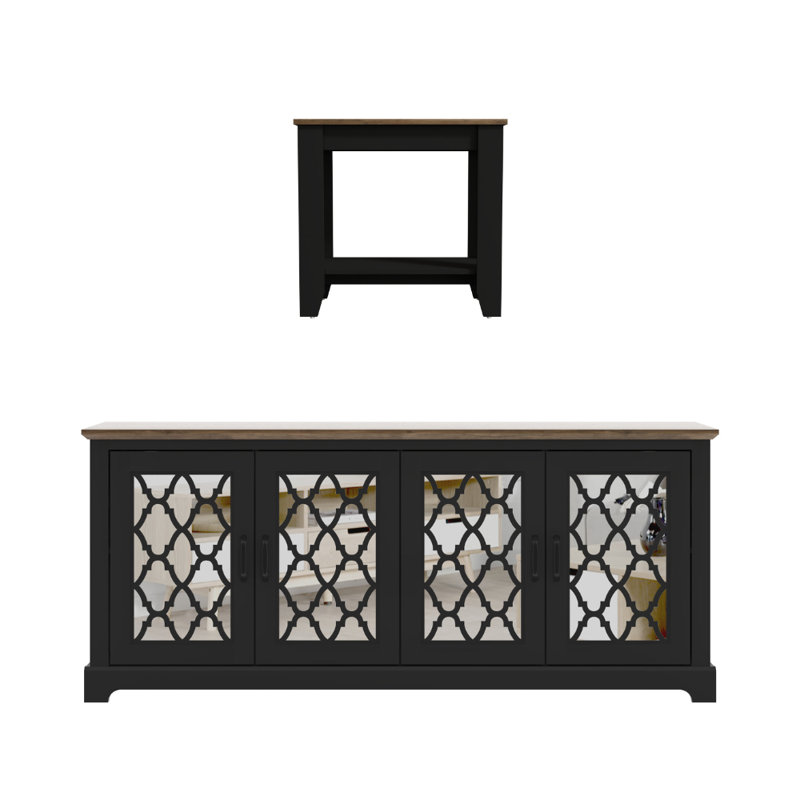 Weddel Basilico Transitional Set Of 2 Living Room Media Furniture, Ivory, Knotty Oak