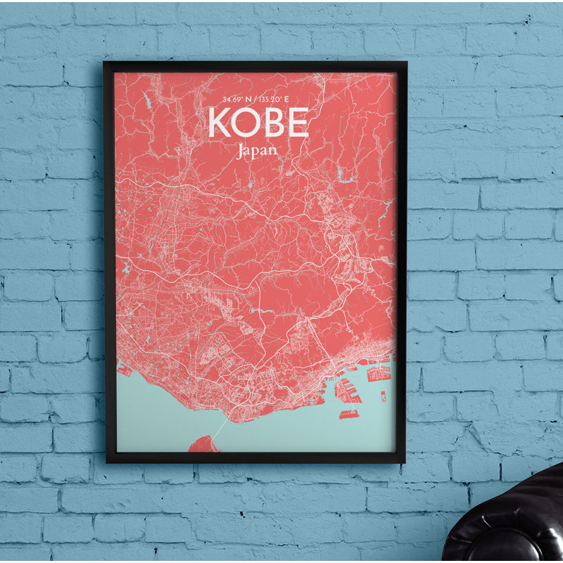 Kobe City Map - No Frame Print, 61cm H x 45.7cm W x 0.1cm D