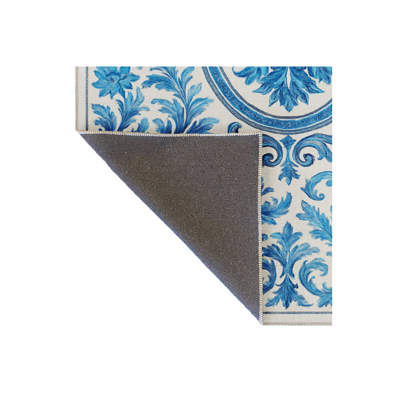 Tapis bleu tissé à motif floral lavable Mosso, 3'11" x 5'11"
