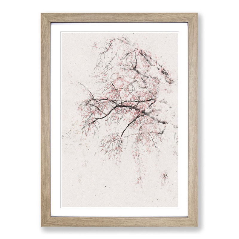 A Pink Cherry Blossom Tree - Picture Frame Painting Print, 33cm H x 24cm W x 2cm D, Oak Framed