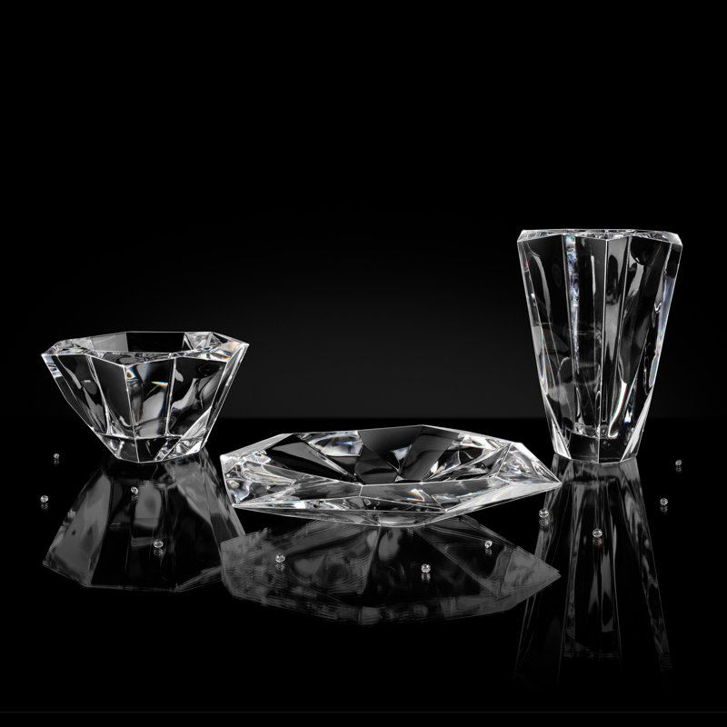 Precious Handmade Crystal Table Vase, 9.25" H x 6.875" W x 6.875" D