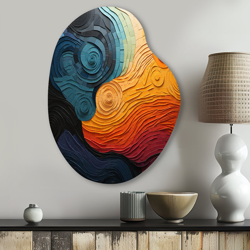 Chirinos - forme unique de décoration murale Op Art, reproduction de sculpture murale asymétrique en métal, H 30 po x l 22 po