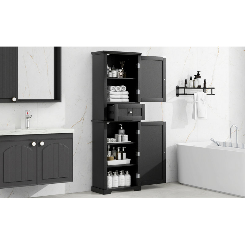 Stylish Storage Cabinet For Bathroom, Tall Bathroom Storage Cabinet, Freestanding Storage Cabinet With Drawer And Adjustable Shelf