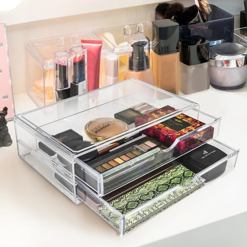 Sorbus 2-Drawer Cosmetic Acrylic Organizer, Stackable, Large in Clear