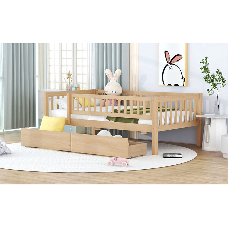 Lit de jour simple en bois avec deux tiroirs, Naturel, Twin