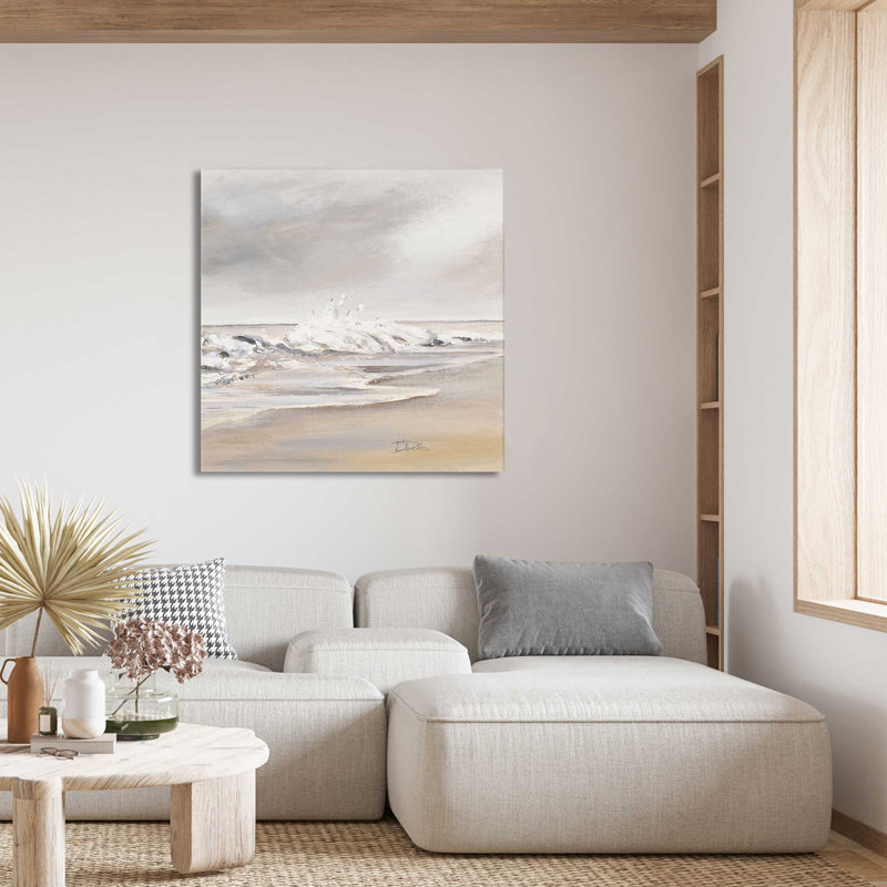 La Playa Al Atardecer II - peinture, L 18 po x H 18 po, Toile tendue